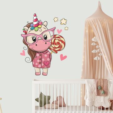 Cute & Beautiful Unicorn with Lollipop Vinyl Wall Decals for Kids Room Wall Decor