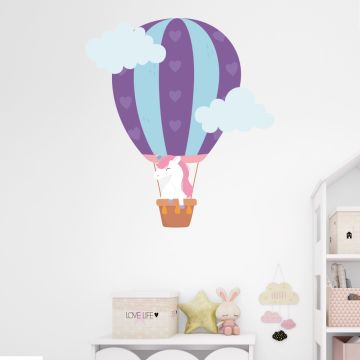 Beautiful Parachute Unicorn with Clouds Wall Stickers for Bedroom Wall Decor