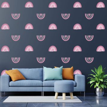 Boho Pink Pastel Rainbows Pattern Vinyl Wall Stickers for Bedroom Wall Decor