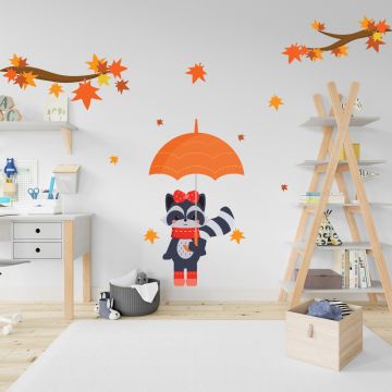 Kids Favourite Fall Leaves Kitty, Autumn Branches & Leaves Wall Decals for Nursery Wall Decor