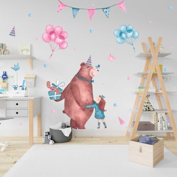Beautiful Teddy Bear with Balloon Wall Stickers for Children Room Wall Decor