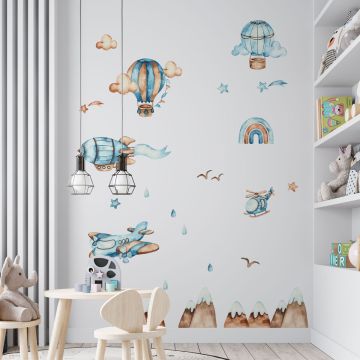 Beautiful Watercolor Hot Air Balloon Vinyl Wall Decals for Bedroom Wall Decor