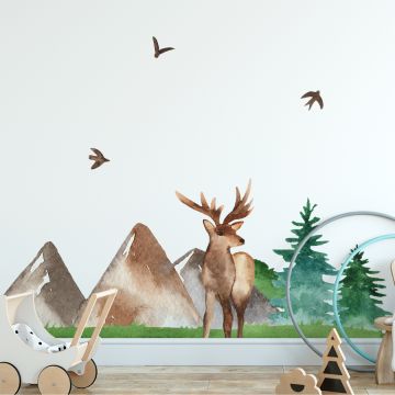 Deer, Mountains & Trees Kids Room Wall Stickers for Nursery Wall Decor