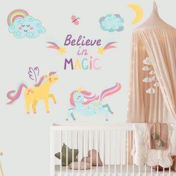 Believe In Magic With Watercolour Unicorn Wall Stickers for Kids Bedroom Wall Decor
