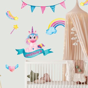 Cute Custom Name with Unicorn And Rainbow wall Decals for Kids Bedroom Wall Decor