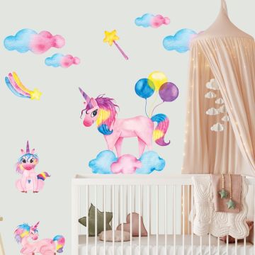 Best Watercolor Magical Sleeping Unicorn Vinyl Wall Decals for Kids Room Decor