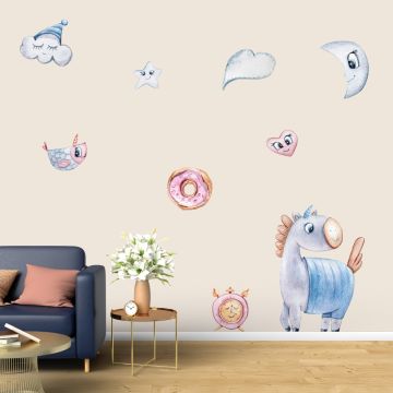 Cute & Best Beautiful Watercolor Unicorn with Moon Vinyl Wall Stickers for Nursery Wall Decor
