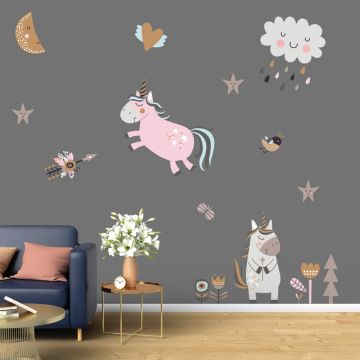 Cute & Beautiful Magical Unicorn Vinyl Wall Decals Set For Nursery Wall Decor