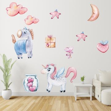 Best Beautiful Watercolor Unicorn With Star And Moon Vinyl Wall Stickers For Kids' Room Wall Decor
