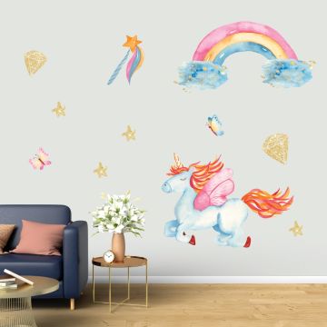 Cute & Best Beautiful Watercolor Unicorn Vinyl Wall Decals For Kids' Bedroom Wall Decor