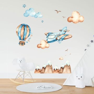 Beautiful Watercolor Hot Air Balloon Vinyl Wall Decals for Bedroom Wall Decor
