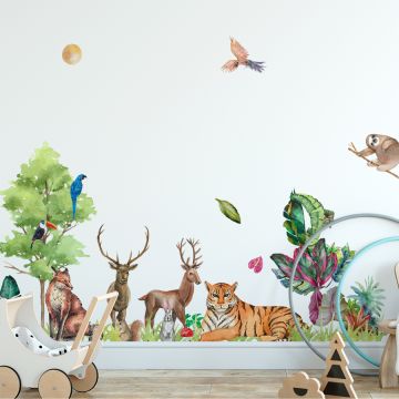Cute & Best Tiger, Deer, Fox & Monkey Zoo Theme Wall Stickers