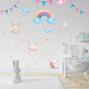 Cute Animals and Rainbow Vinyl  Wall Decals for Nursery Wall Decor