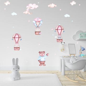 Cute Fairy Animals with Parachute Watercolor Wall Decals for Kids Bedroom Wall Decor