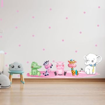 Cute Animals with Pink Polka Dots Vinyl Wall Stickers for Bedroom Wall Decor