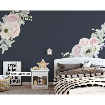 Peony Flowers Wall Sticker, Peel and Stick Decals, Shabby Chic, French, Vintage, Pink & White Peony Stickers, Nursery Baby Girls Room decor