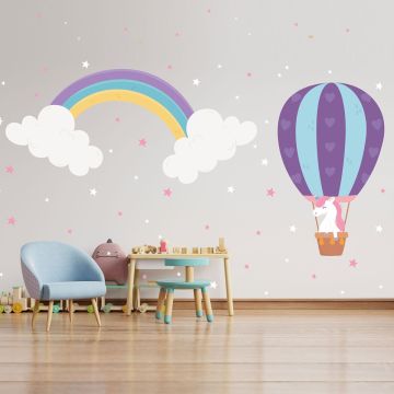Beautiful Parachute Unicorn with Stars Vinyl Wall Decals for Kids Bedroom Wall Decor