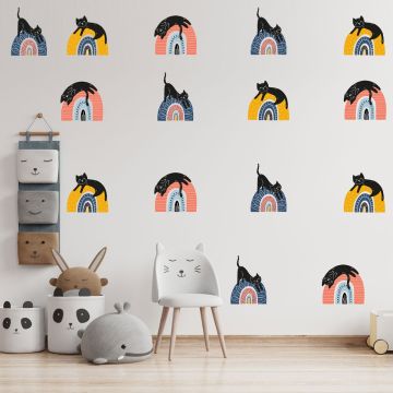 Beautiful 15 Multicolour Rainbow Cat Vinyl Wall Stickers for Kids Room Wall Decor