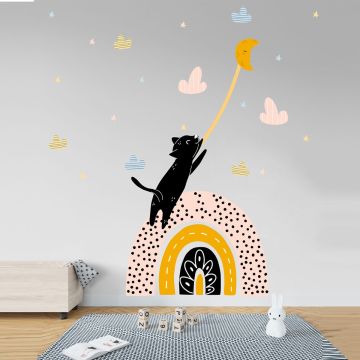 Best Beautiful Cat With Rainbow Vinyl Wall Decals for Kids' Room Wall Decor