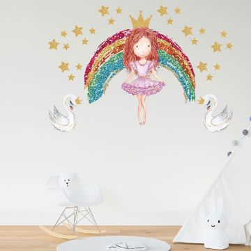 Multicolour Princess, Rainbow and Swan Wall Decals for Kids Bedroom Wall Decor