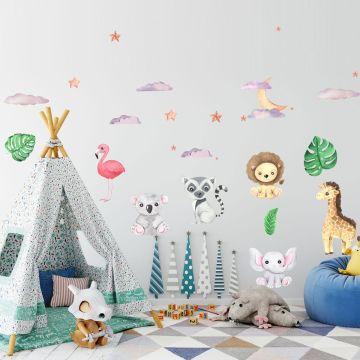 Jungle Safari Animal Vinyl Wall Decals for Nursery Wall Decor