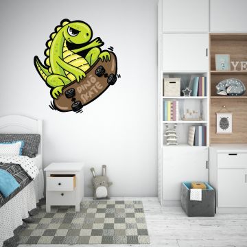 Cute Beautiful Baby Dinosaur Skating Vinyl Wall Decals for Bedroom Wall Decor