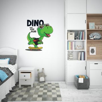 Cute Beautiful Baby Dinosaur Skating Vinyl Wall Decals for Kids Bedroom Wall Decor