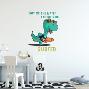 Cute Out of the Water Surfer Dinosaur Vinyl Wall Decals for Kids Bedroom Wall Decor