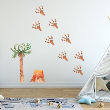 Cute Watercolour Dinosaur Footprints Vinyl Wall Decals for Bedroom Wall Decor