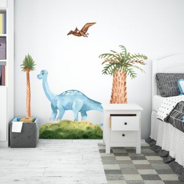 Cute Blue Brontosaurus Dinosaur Vinyl Wall Decals for Kids Room Decor 