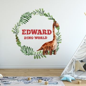 Best Beautiful Custom Name Dinosaur Wreath Vinyl Kids Room Wall Decals 