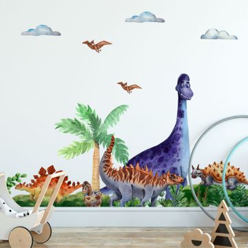 Cute Dinosaur Watercolor Wall Stickers for Kids Bedroom Wall Decor 