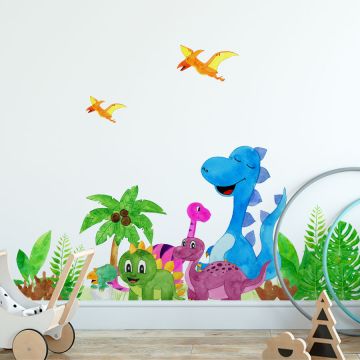 Best Jurassic Park Vinyl Wall Stickers & Baby Dinosaur Vinyl Watercolor Wall Decals for Kids Bedroom Wall Decor