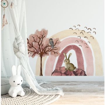 Cute and Best Boho Rainbow Rabbit & Birds Vinyl Wall Stickers for Kids Room Decor