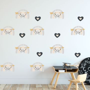Best and cute Boho Heart and Watercolor Rainbow Pattern Vinyl Wall Stickers for Kids Bedroom Decor