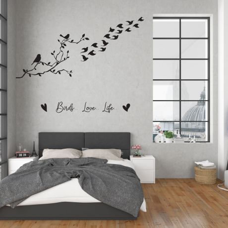 Tree with Birds Love Squirrel Wall Decal