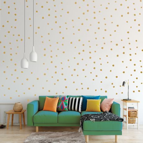 Hand Drawn Metallic Gold Polka dot Wall Decals Pattern Vinyl Wall Sticker