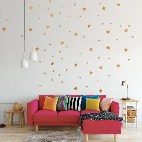 Mixed Size Metallic Gold Star Wall Decals Pattern Vinyl Wall Sticker