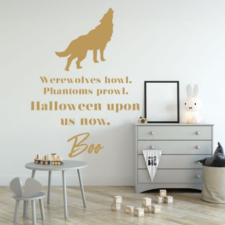 Wolf Halloween upon us now with Boo wall decal - Halloween Quote Wall Decor