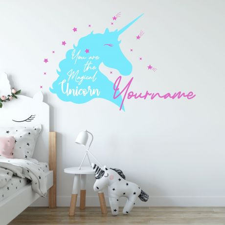 Unicorn girl room wall sticker with custom name