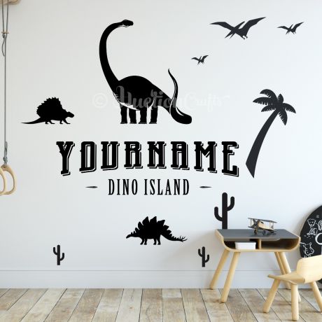 Personalized Name Dino Island Dinosaur Wall Stickers for Nursery and Kids Room