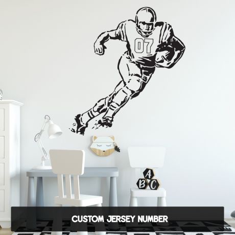Custom American Football Jersey Number Wall Stickers, Kids Room Gaming Wall Decals