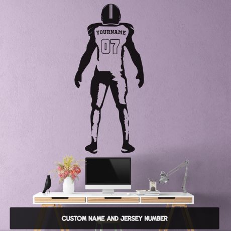 American Football Personalised Name & Jersey Number Stickers, Gaming Wall Decals