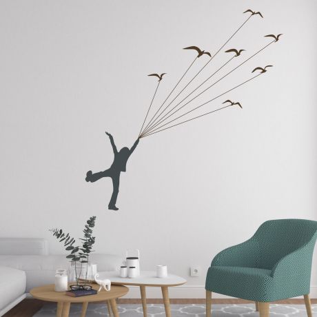 Boy Flying with Birds Nature Wall Decal for Kids