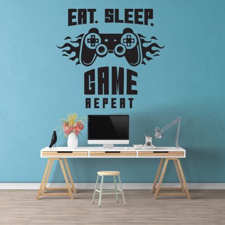 Gamer wall decal Eat Sleep Game wall decal Controller video game wall decals
