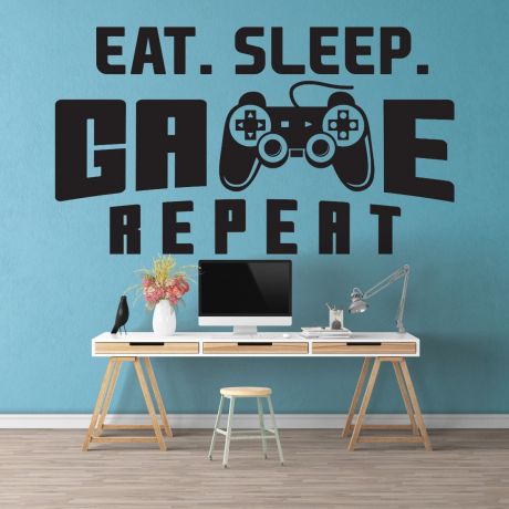 Gamer wall decal Eat Sleep Game wall decal Controller For Kids Bedroom