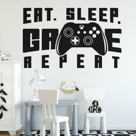 Gamer wall decal Eat Sleep Game wall decal Controller video game wall decals For Kids room