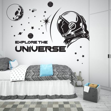 Explore the Universe Space Wall Decal for Boy Room Decor Space Themed Room Planets Wall Decal