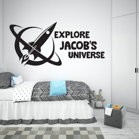 Custom Name Space Wall Decal for Boy Room Decor Space Themed Room Planets Wall Decal
