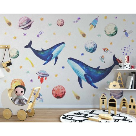 Kids Playroom Blue Whales Wall Stickers Ocean Nursery Wall Decal